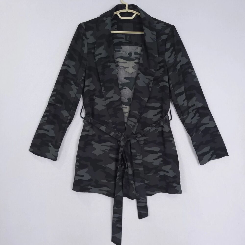 500 Maison Cinqcent Black & Grey Camo Lightweight Belted Trench Jacket Medium